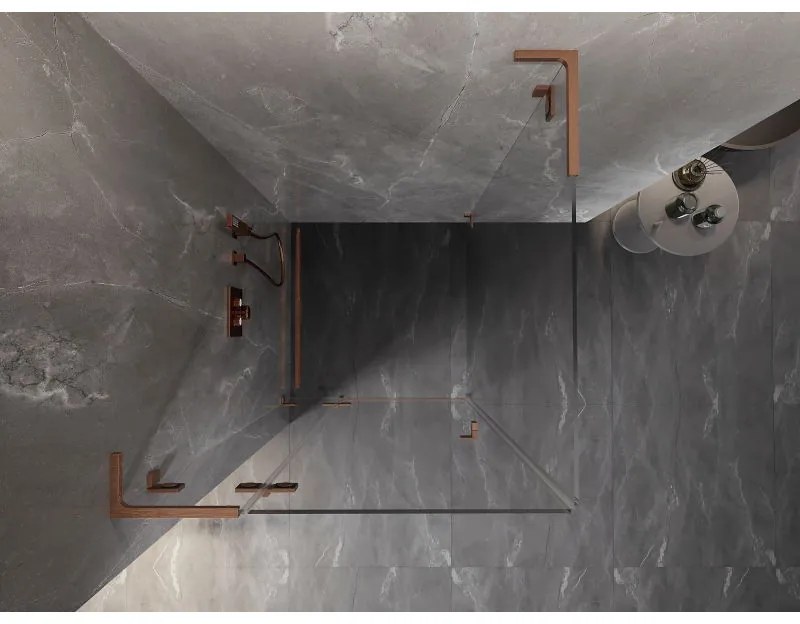 Mexen Lunar, L sklápací sprchový kút ľavý 80 x 80 cm, 8mm číre sklo, profil medená matná, 834L-080-080-65-00-L