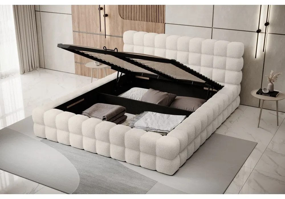 Biela čalúnená dvojlôžková posteľ s úložným priestorom s roštom 140x200 cm Dizzle – ELTAP
