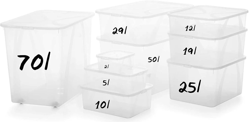Sada 4 kusů úložných boxů, s víkem, Rotho LONA, 36x27x13 SADA (4 x 10l)