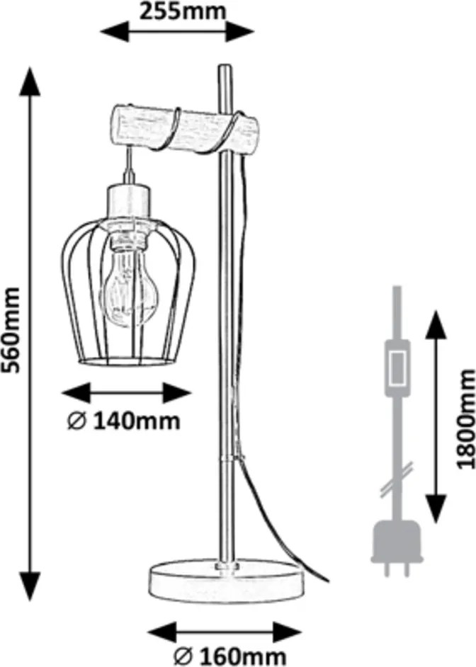 Rabalux FABIANO stolná lampa 1x40W | E27 - čierna, svetlé drevo