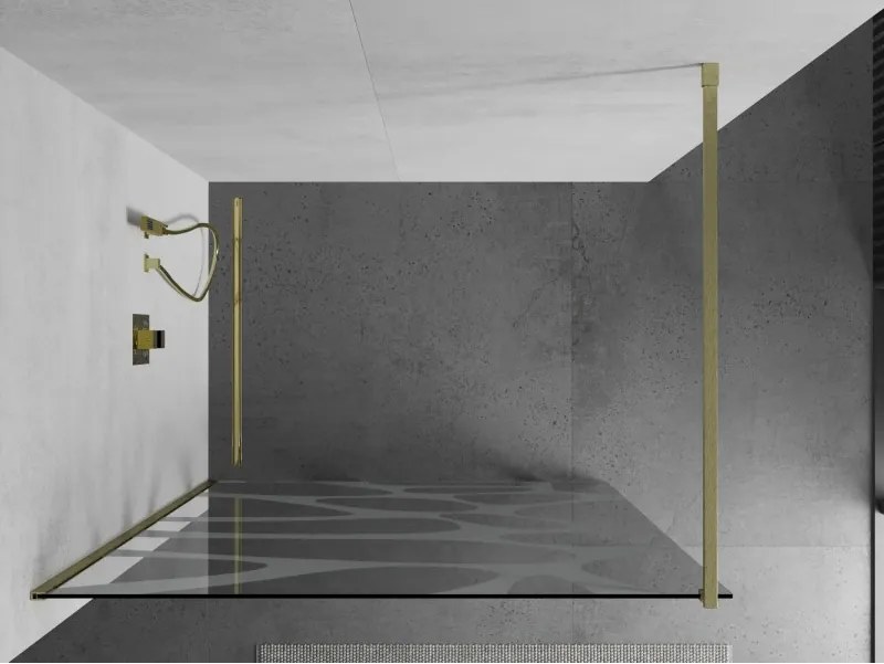 Mexen Kioto, sprchová zástena Walk-In 120 x 200 cm, 8mm číre sklo biely vzor, zlatý matný profil, 800-120-101-55-97