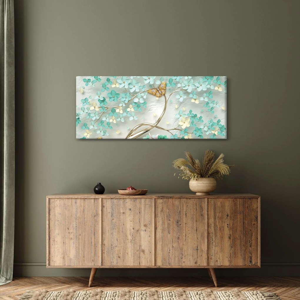 Obraz kvety s motýľmi (120x50 cm)