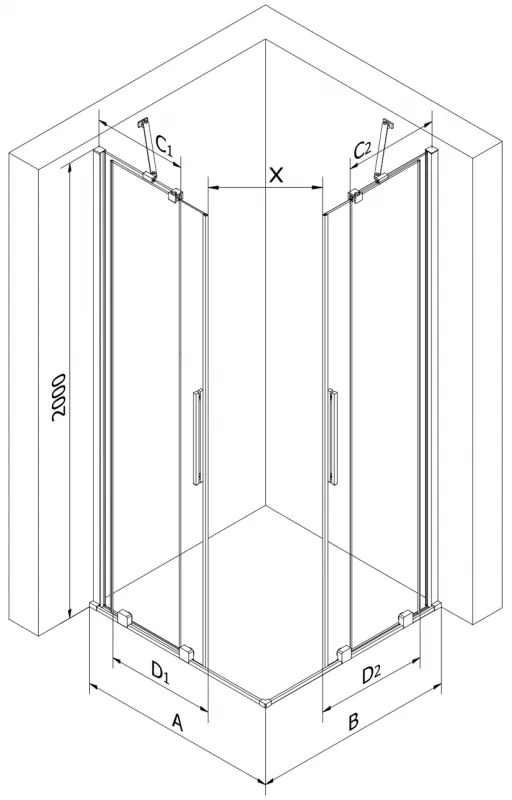 Mexen Velar Duo, sprchový kút s posuvnými dverami 90 x 90 cm, 8mm sklo námraza, medená matná, 871-090-090-32-65