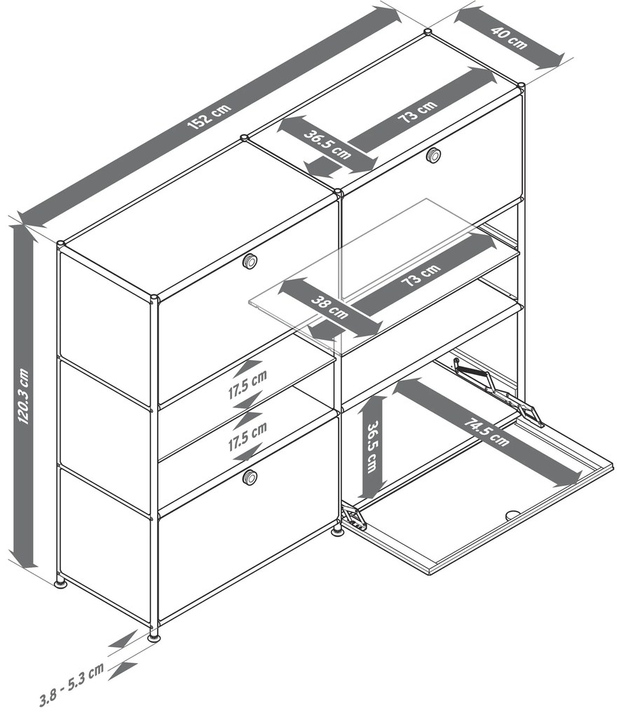 Kovová komoda »CN3« so 4 výklopnými priečinkami, biela
