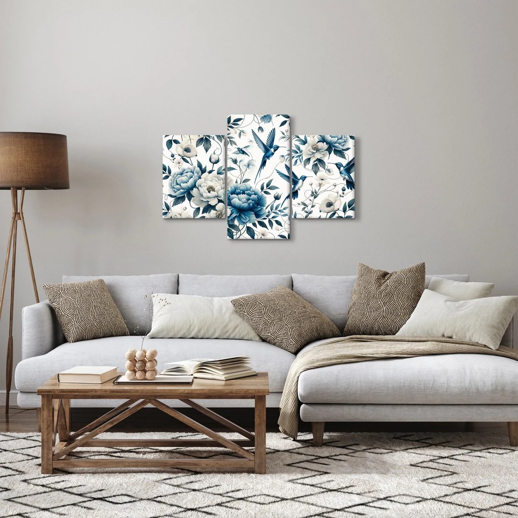 Obraz - Kolibríky s kvetmi (90x60 cm)