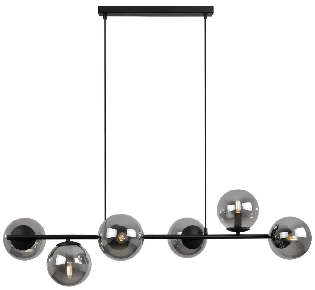 Závesne svietidlo Paris, 6x grafitové sklenené tienidlo, B