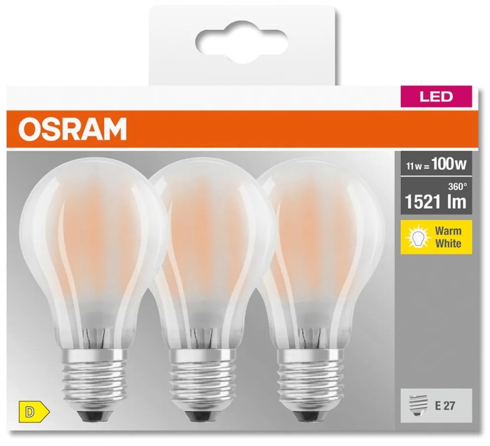 3PAK LED žiarovka E27 A60 11W = 100W 1521lm 2700K Warm 300° Filament OSRAM BASE