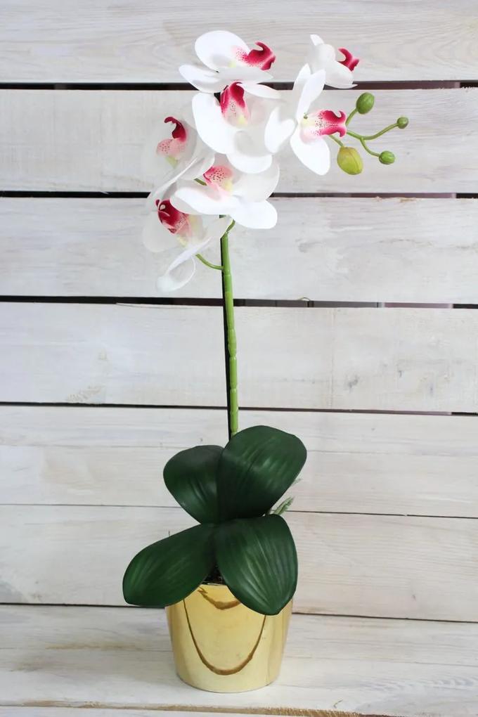 Umelá orchidea v zlatom črepníku - bielo-ružová (v. 53 cm) - moderný štýl