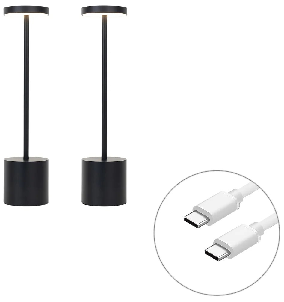 Set of 2 Outdoor Table Lamps Black Incl. LED and Dimmer Rechargeable - Dupont