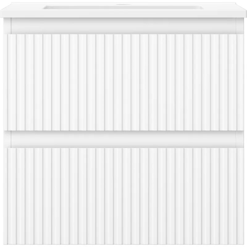 Mexen Rivel, kúpeľňová skrinka 50 cm s umývadlom Otis, 2 zásuvky, drážkovaná, biela matná, 91A20-05047-2-BFF01-W18M01