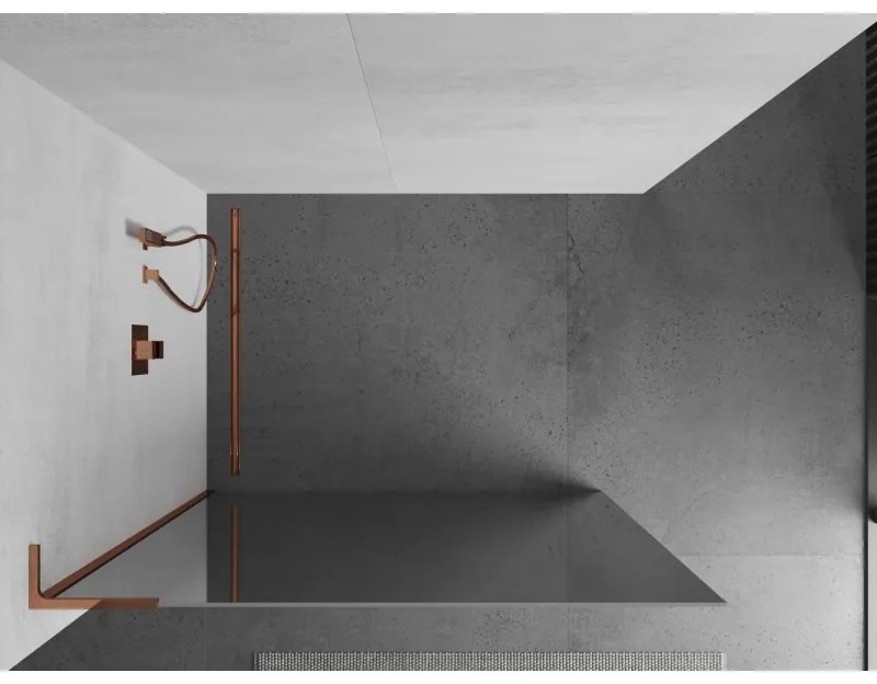Mexen Kioto L, sprchová zástena Walk-In 120 x 200 cm, 8mm sklo vzor zrkadlo, ružové zlato profil, 800-120-103-60-50