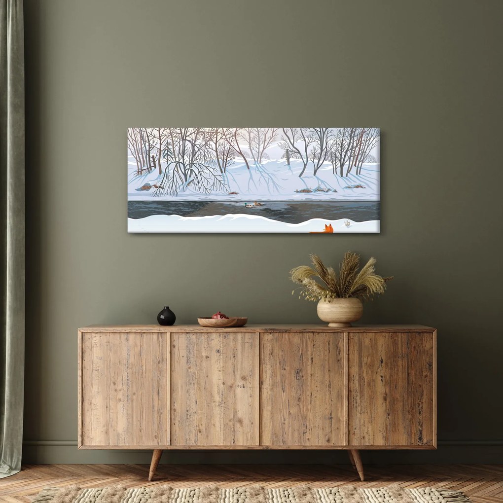 Obraz - Líška v zimnej krajine (120x50 cm)