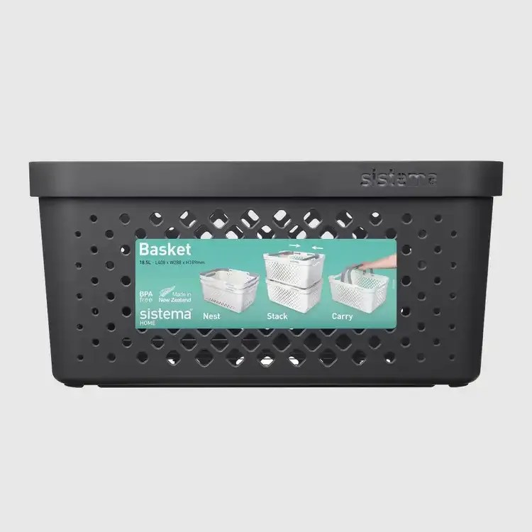 SISTEMA Multifunkčný košík s uchami, stohovateľný, antracit 41 x 29 x 19 (18,5l)
