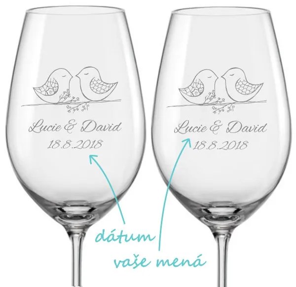 Svadobné poháre na víno Vtáčie súznenie, 2 ks