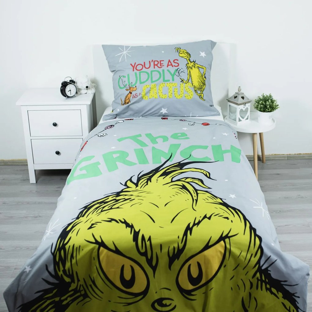 Jerry Fabrics Vianočné bavlnené obliečky 140x200 + 70x90 cm - Grinch "The Grinch"