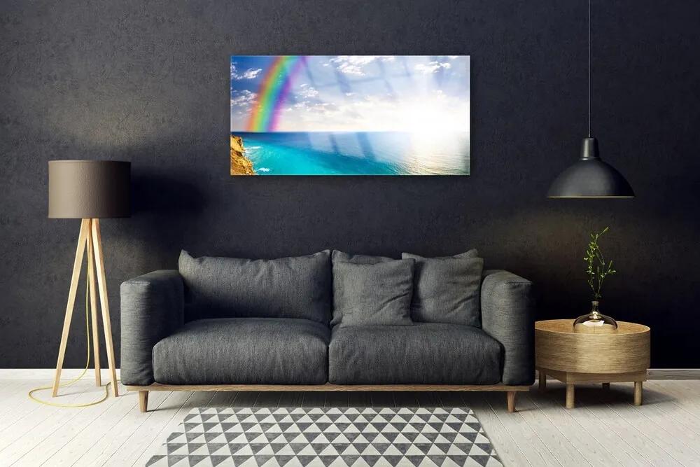 Skleneny obraz Dúha u more krajina 125x50 cm