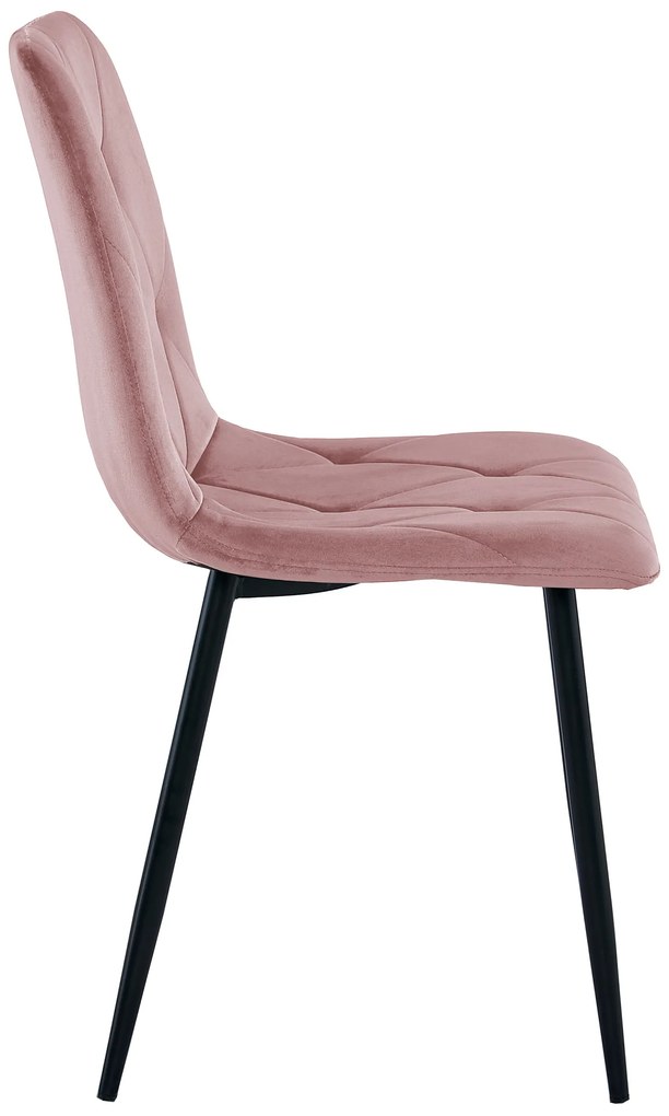 Ružová zamatová jedálenská stolička LIBRA s čiernymi nohami