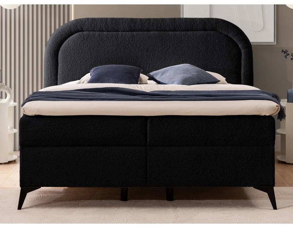 Čierna boxspring posteľ s úložným priestorom 200x200 cm Ornes – Ropez