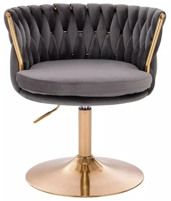 LuxuryForm DESIGN Stolička LYON VELUR na zlatom tanieri - tmavosivá