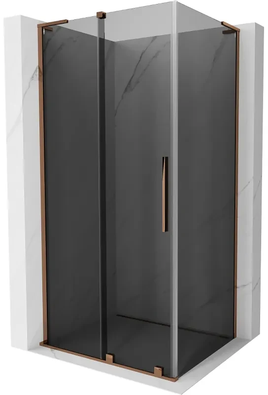 Mexen Velar L, sprchový kút s posuvnými dverami 90 x 80 cm, 8mm šedé sklo, ružové zlato, 871-090-080-43-60