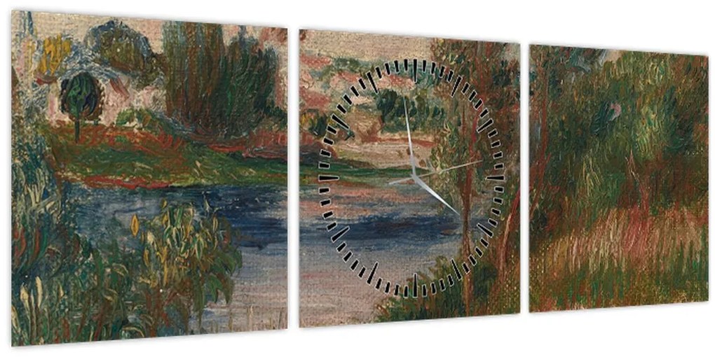 Obraz - Auguste Renoir, Landscape at Vetheuil, reprodukcia (s hodinami) (90x30 cm)
