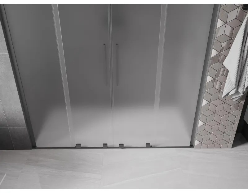 Mexen Velar L Duo, posuvné sprchové dvere do otvoru 200 cm, 8mm sklo námraza, brúsený grafit, 871-200-003-32-95