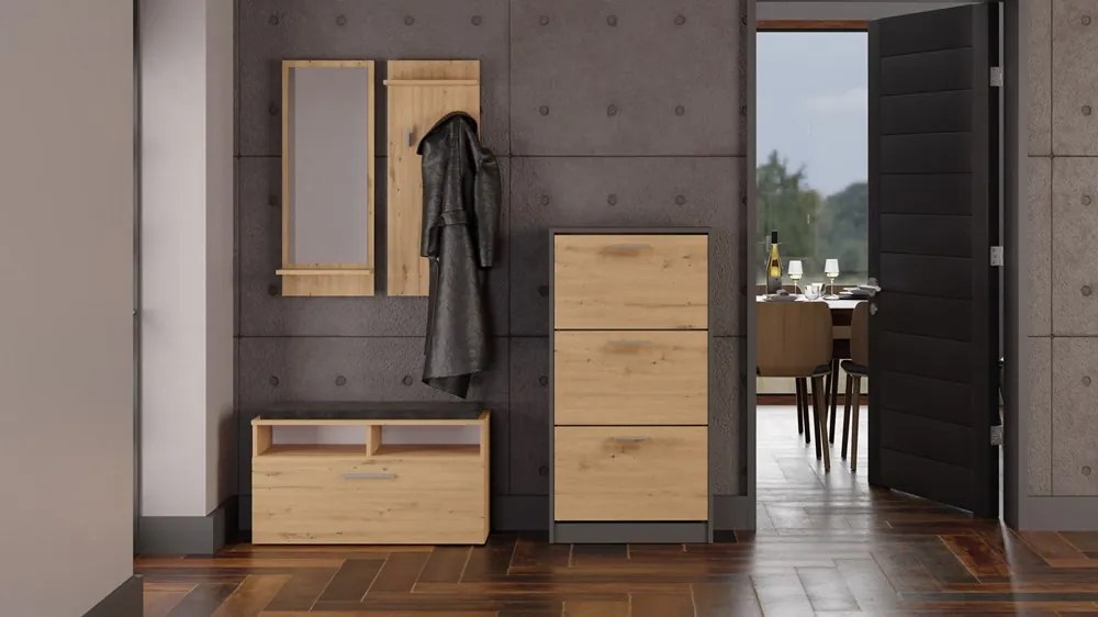 Botník (skrinka na topánky) Permanente 1 (antracit + dub artisan). Akcia -22%. Vlastná spoľahlivá doprava až k Vám domov. 1132588