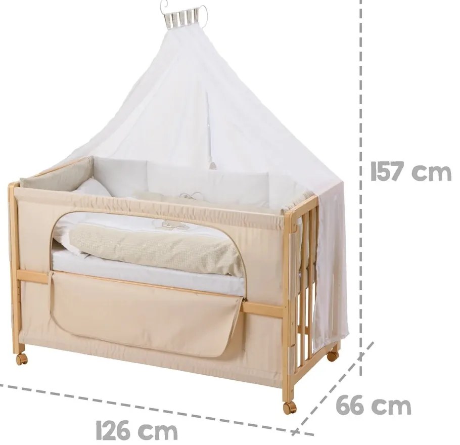 Postieľka na kolieskach s baldachýnom v prírodnej farbe 60x120 cm Liebhabär – Roba