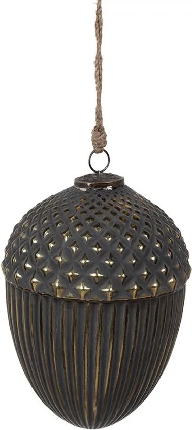 Čiernozlatá sklenená vianočná ozdoba v tvare žaluďa XL - Ø 18*27 cm