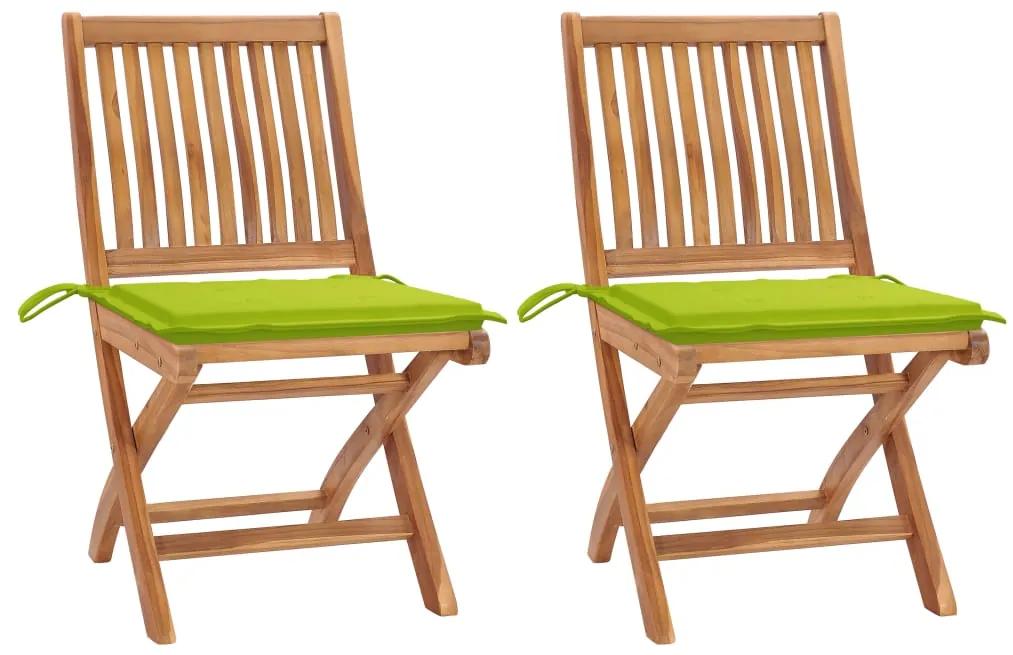 Záhradné stoličky 2 ks bledozelené podložky teakový masív 3062444