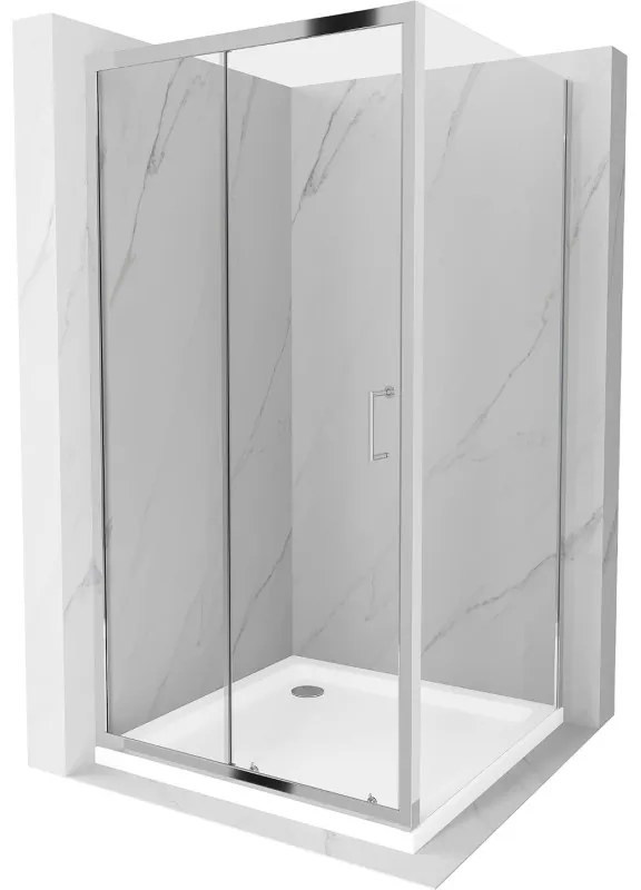 Mexen Apia, sprchový kút s posuvnými dverami 90 (dvere) x 90 (stena) cm, 6mm číre sklo, chrómový profil + slim sprchová vanička 5cm, 840-090-090-01-00-4010