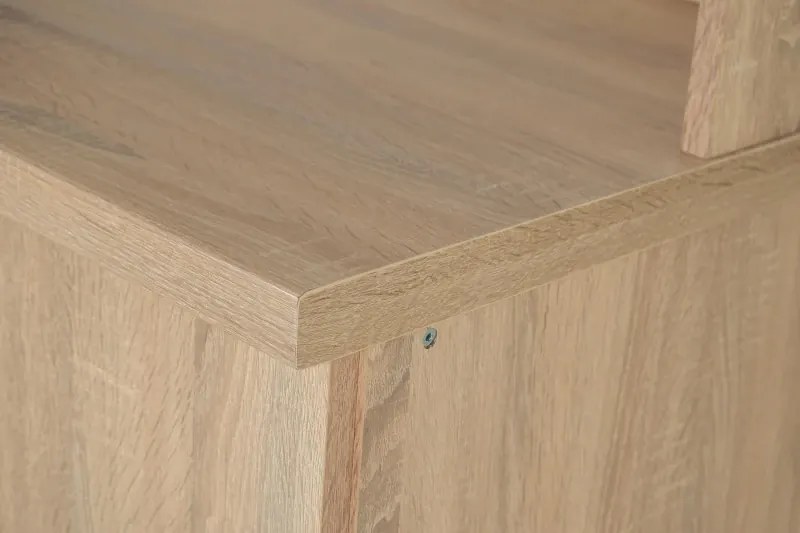 Kredenc hladký 160, sonoma (sklo hranaté čiré, úchyt Paula, prac. doska sonoma)