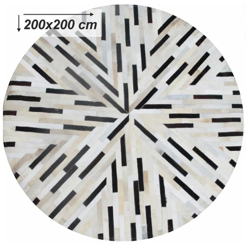 Tempo Kondela Luxusný kožený koberec, čierna/béžová/biela, patchwork, 200x200, KOŽA TYP 8