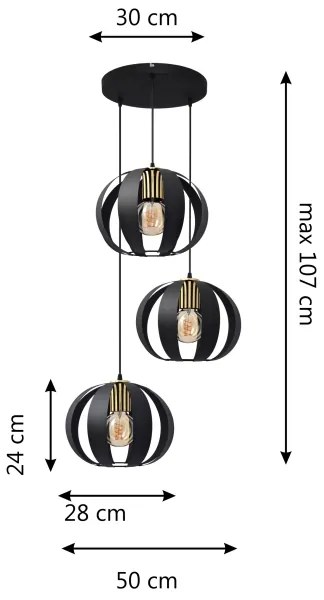 Luster na lanku NEWTON 3xE27/15W/230V čierna
