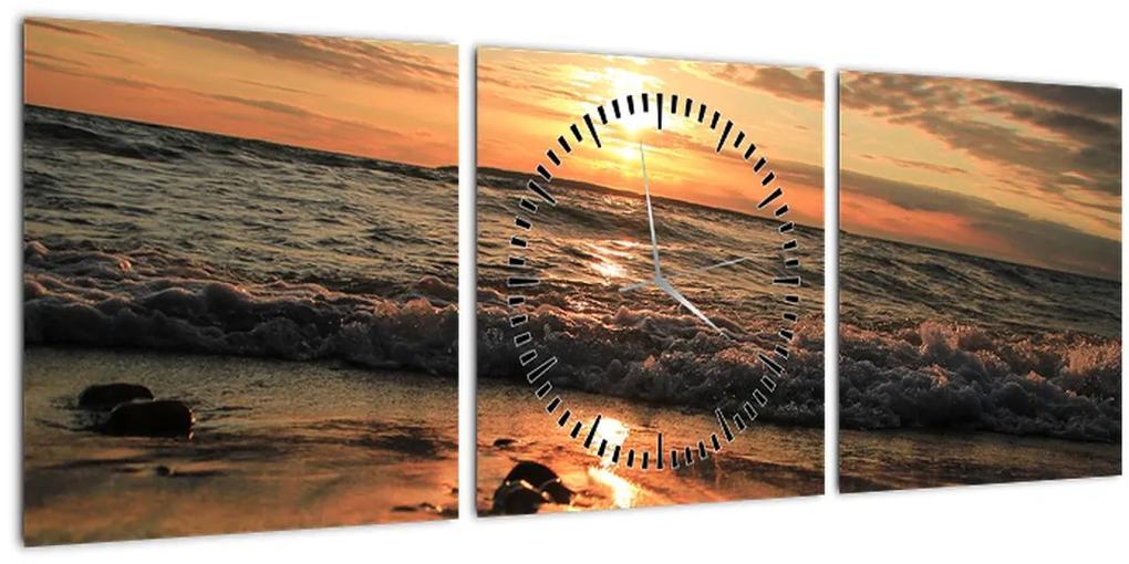Obraz - Západ slnka pri oceáne (s hodinami) (90x30 cm)