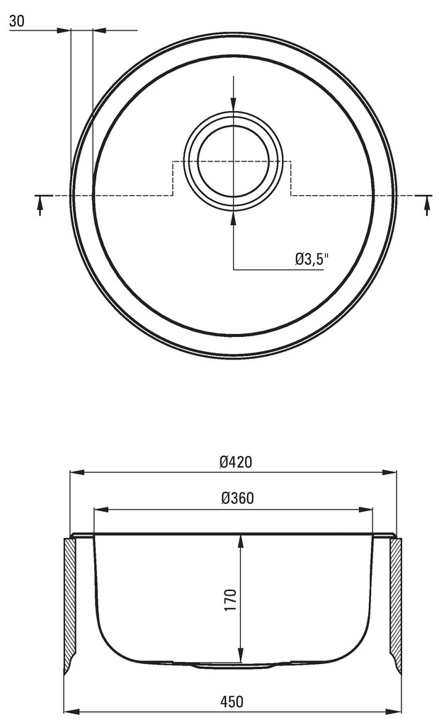 Deante Twist, nerezový drez na dosku 1-komorový B/O 420x170 3,5" + sifón, vzor satyna, ZHC_0803