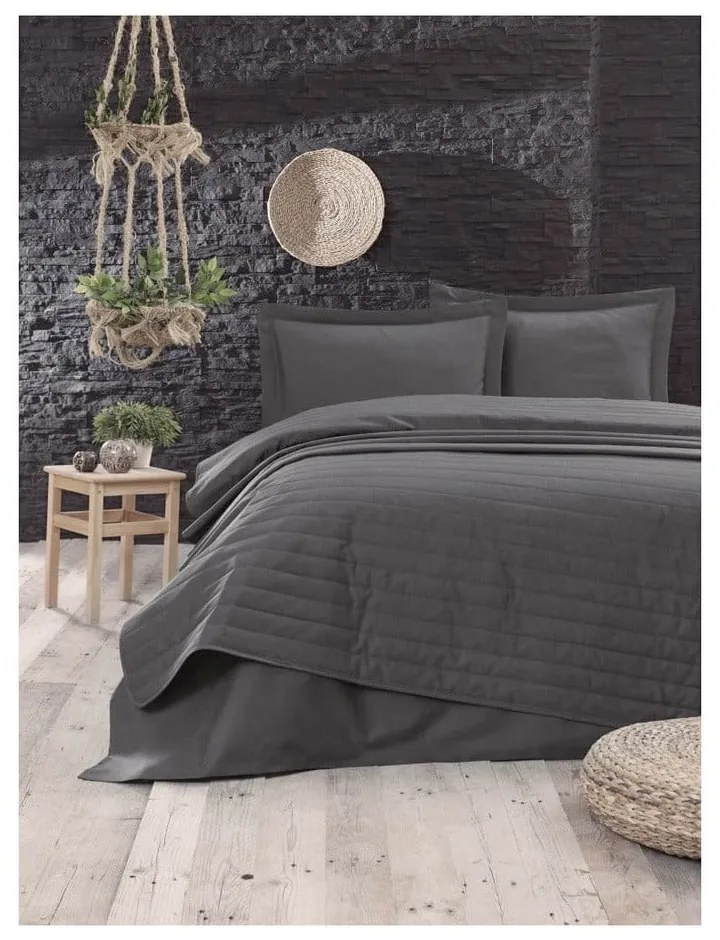 Tmavosivý prešívaný pléd na dvojlôžko 220x240 cm Monart – Mijolnir