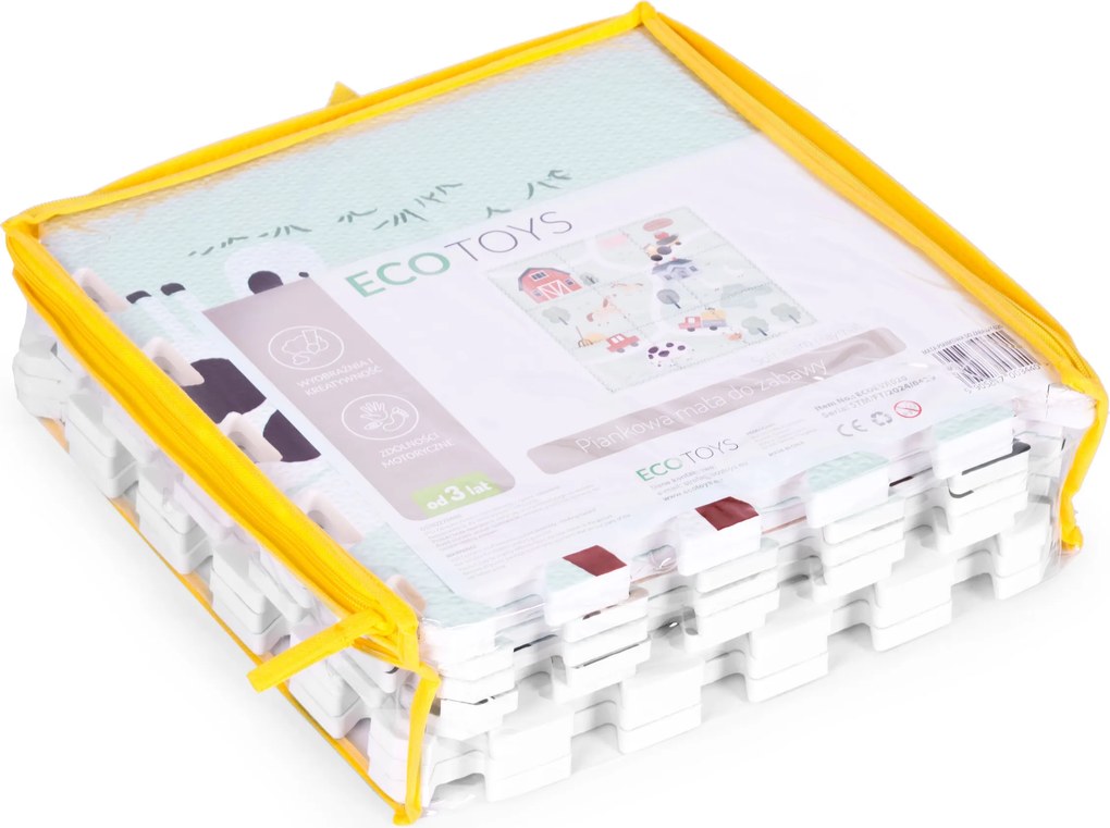 ECOTOYS Detská penová puzzle hracia podložka Farma EVA 90,5×90,5 cm, 21 dielov
