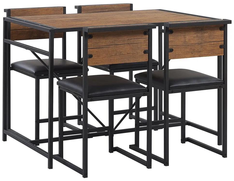 Jedálenská súprava stola a 4 stoličiek tmavé drevo/čierna BURTON Beliani