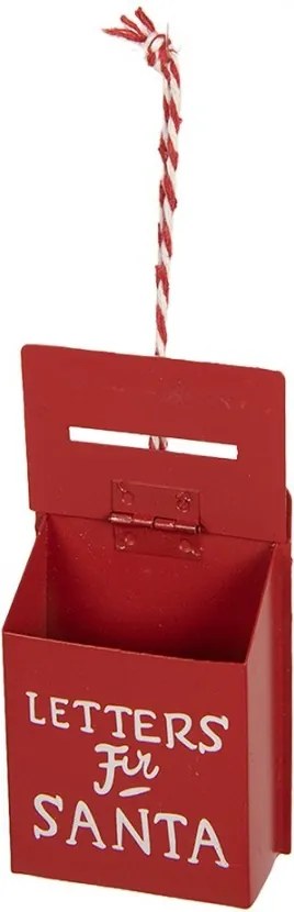 Červená kovová závesná dekorácia poštová schránka Santa - 5*3*8 cm