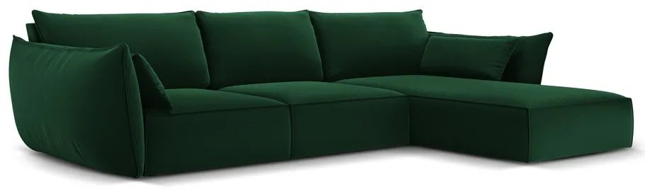 Tmavozelená zamatová rohová pohovka (pravý roh/s leňoškou) Vanda – Mazzini Sofas