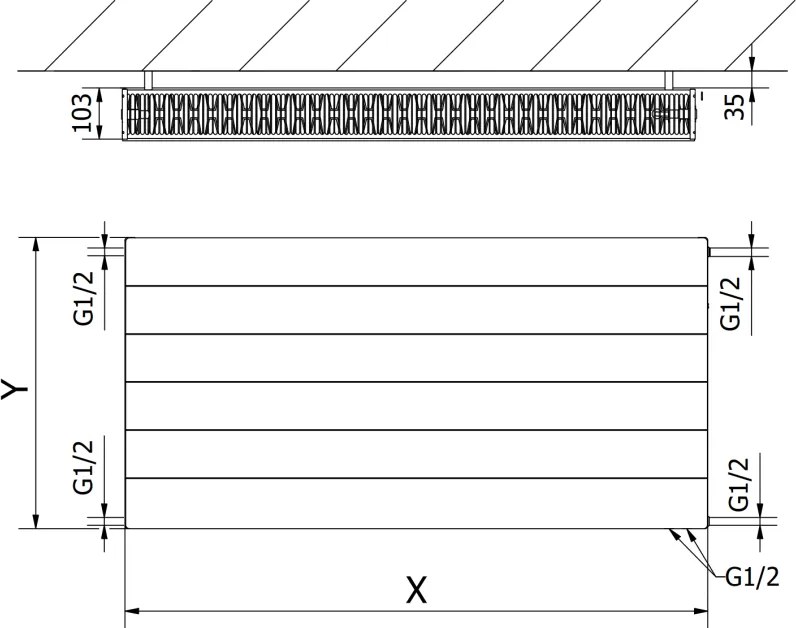 Mexen, Panelový radiátor Mexen Line CVL22 400 x 500 mm, spodné pripojenie, 569 W, biely - W622L-040-050-00