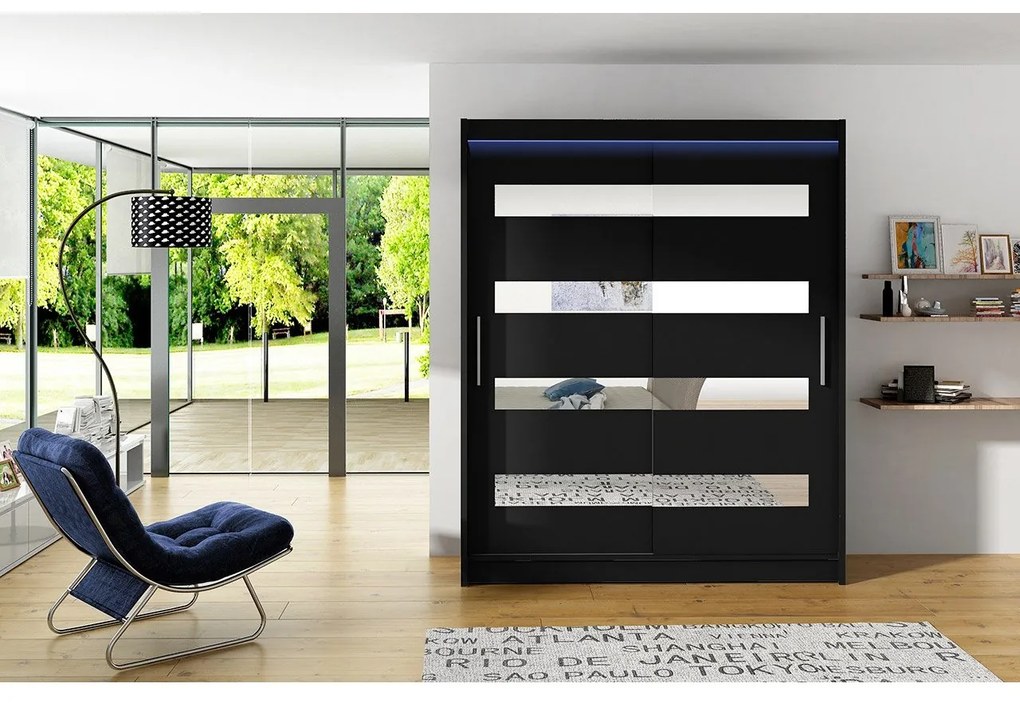 Skriňa s posuvnými dverami Presto XIII, Farby: kašmír, Osvetlenie: osvetlenie LED RGB - farebné
