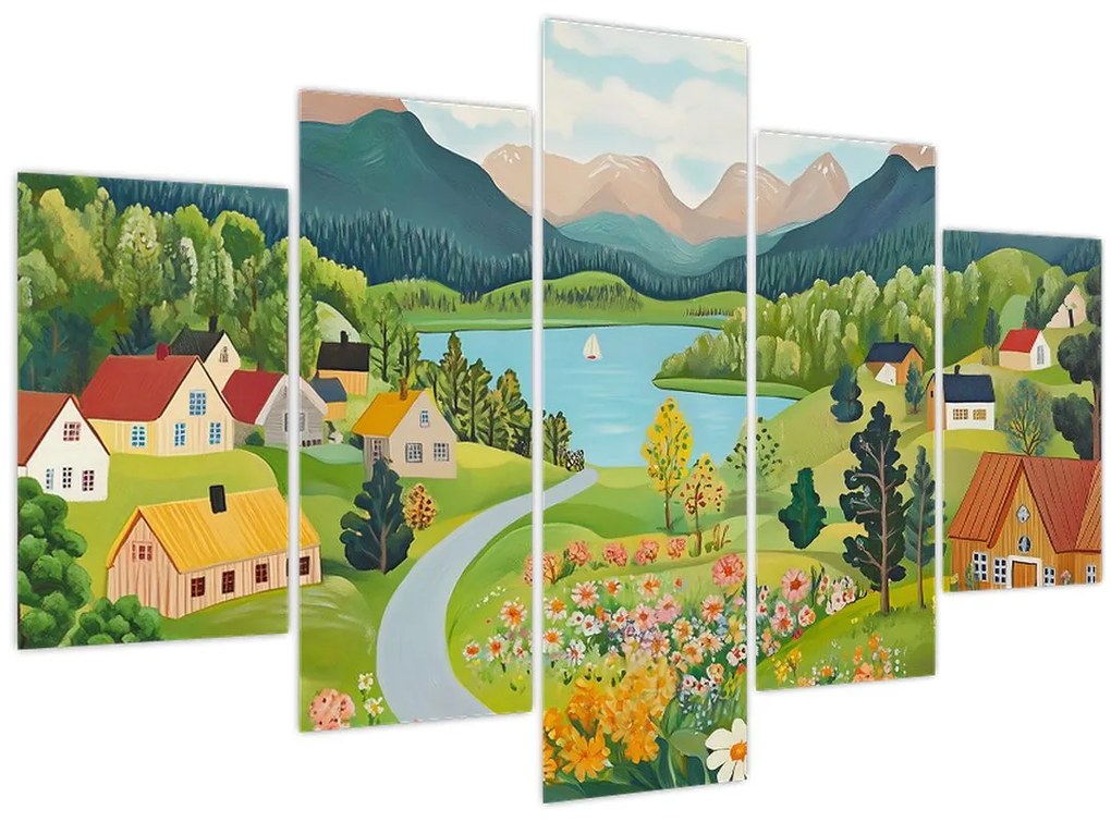 Obraz - Dedina v horách (150x105 cm)