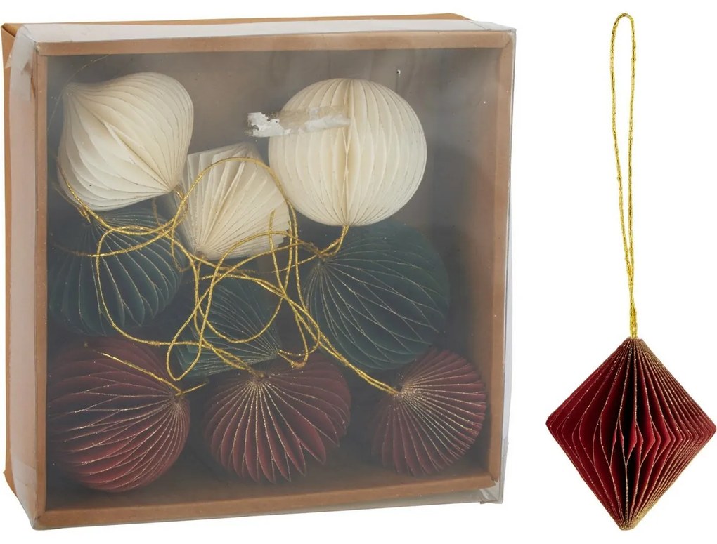 Súprava 9 ks vianočných ozdôb Ornaments, červená-zelená-biela, 6 cm, honeycomb