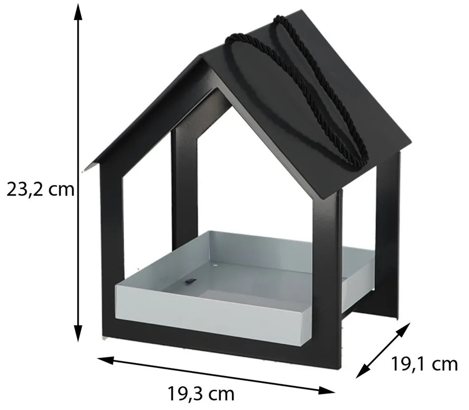 Závesné kŕmidlo pre vtáky Easy, 23x19x19 cm, kov, čierna