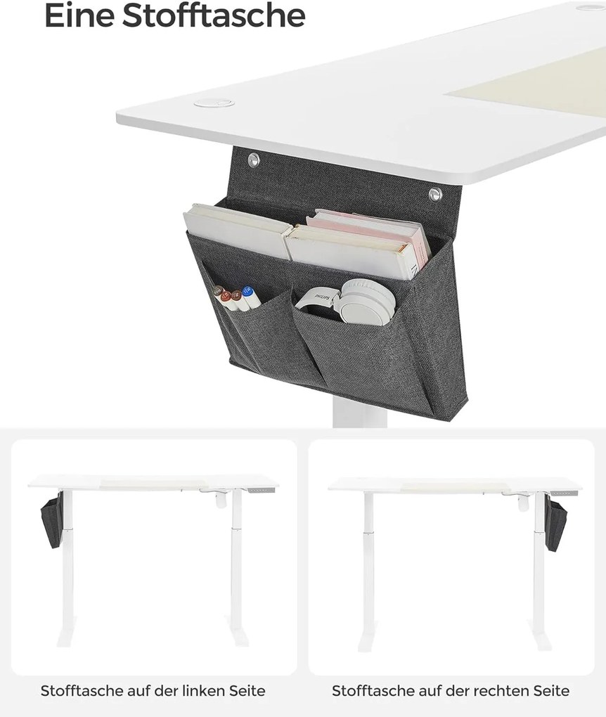 Výškovo nastaviteľný elektrický stôl, pracovný stôl, biela a béžová farba, 60x140 cm