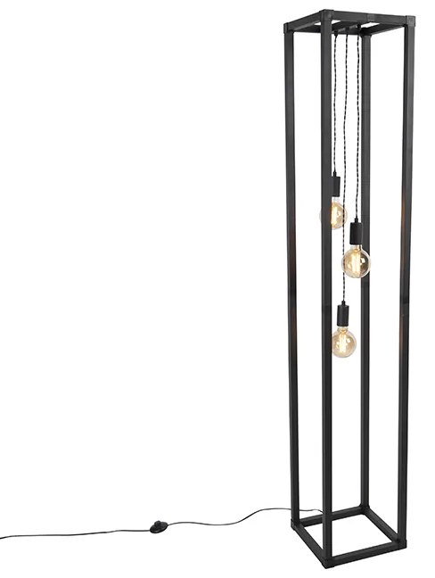 Priemyselná stojaca lampa čierna 3-svetlo - Big Cage