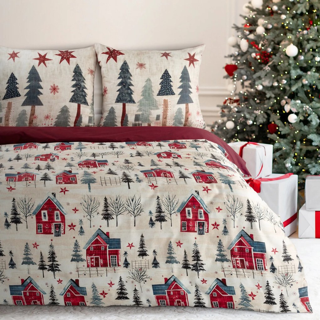 VIANOČNÉ SATÉNOVÉ OBLIEČKY ASHER 140X200, 1 KS 70X80 CM VZOROVANÉ