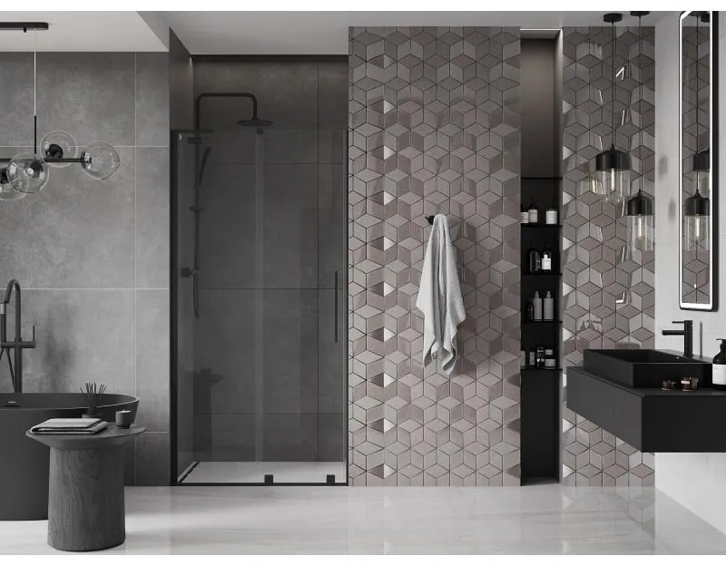 Mexen Velar L, posuvné sprchové dvere do otvoru 120 cm, 8mm číre sklo, čierna matná, 871-120-003-01-70